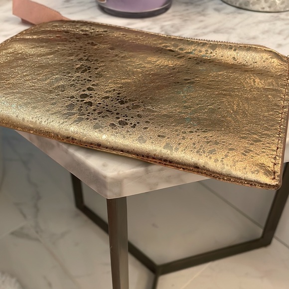 J Crew Metallic Gold Leather Clutch- EUC - Picture 7 of 12